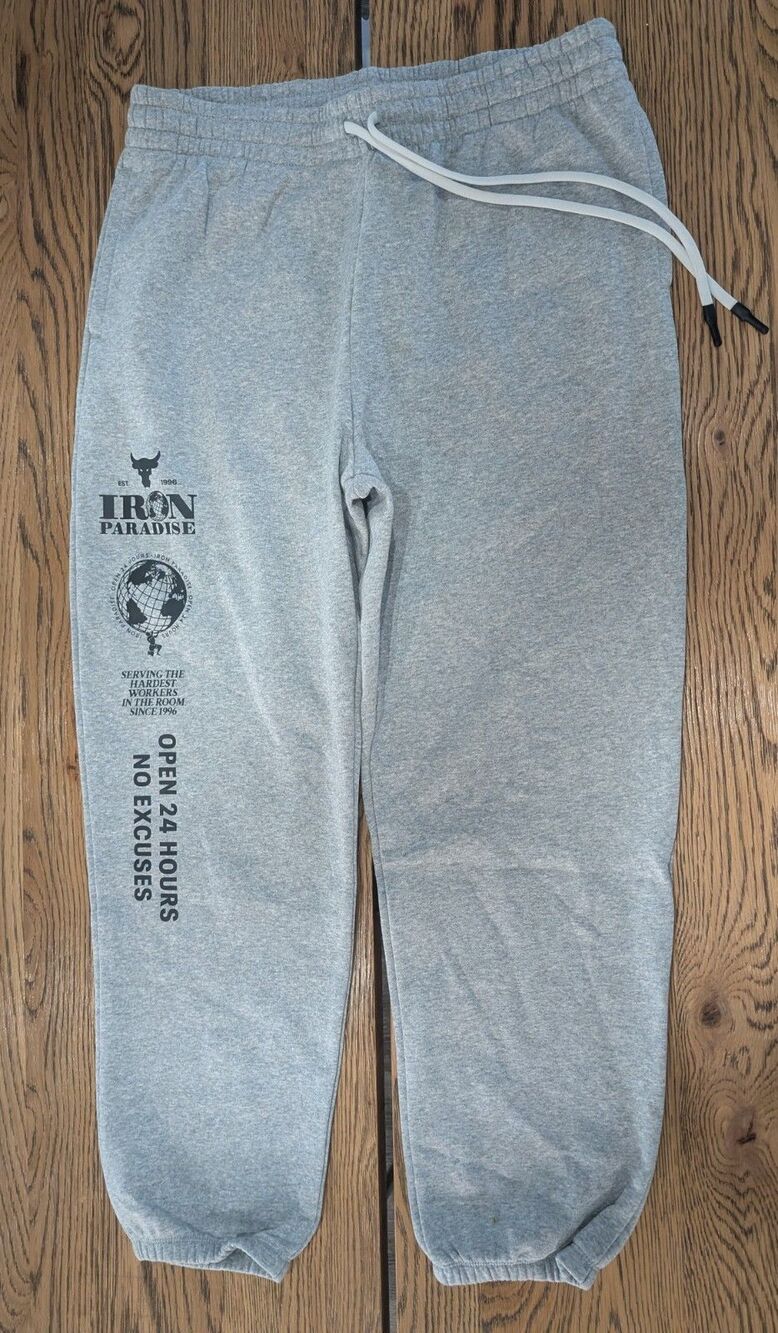 Under Armour Project Rock Iron Paradise Women Large Gray Fleece Jogger Pants NWT